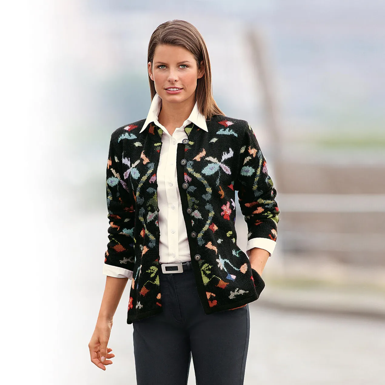 Alpaka-Strickjacke Flowers