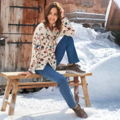 Alpaka-Strickjacke Flowers