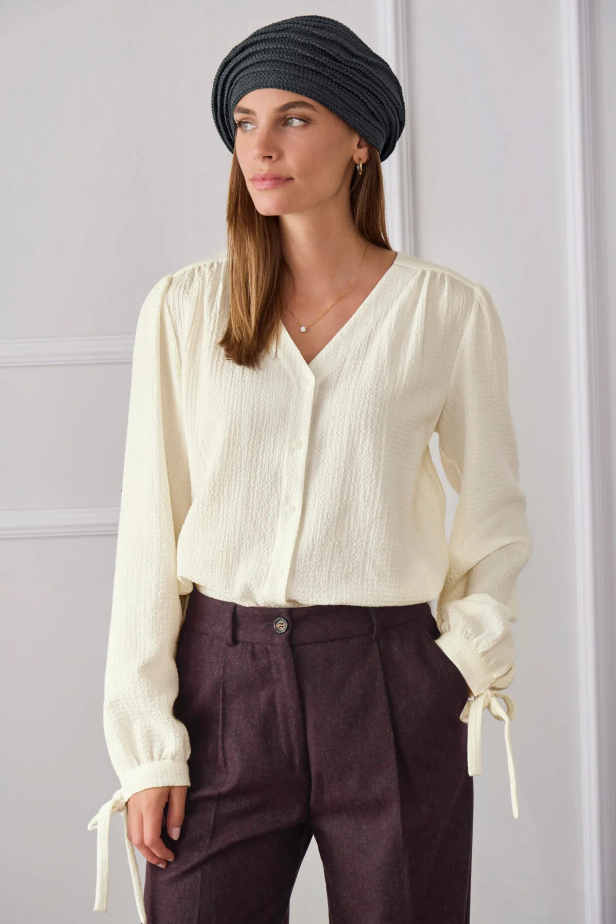 Baumwoll-Kaschmir-Crinkle-Bluse