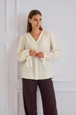 Baumwoll-Kaschmir-Crinkle-Bluse