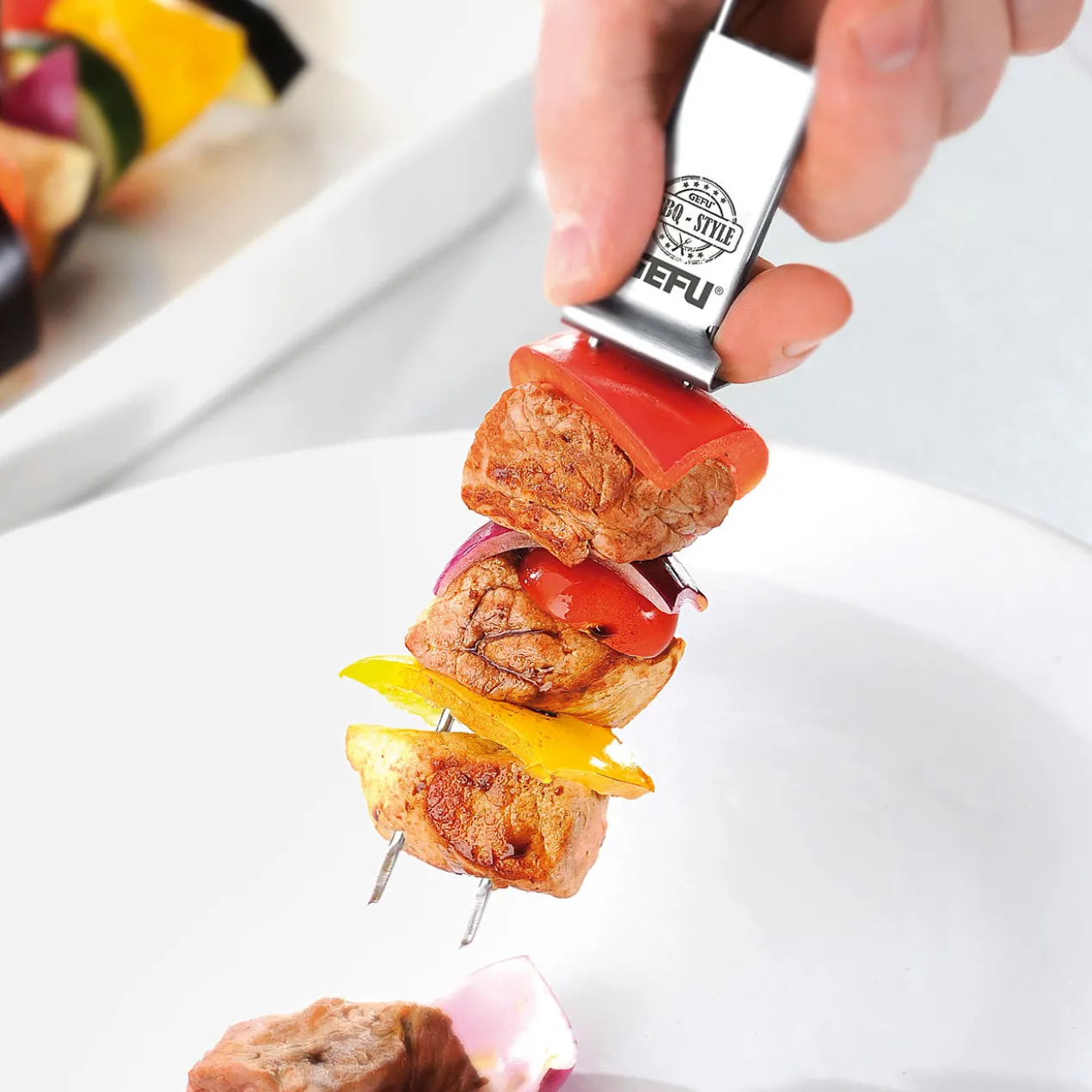 Doppel-Grillspieße mit Abstreifer, 2er-Set