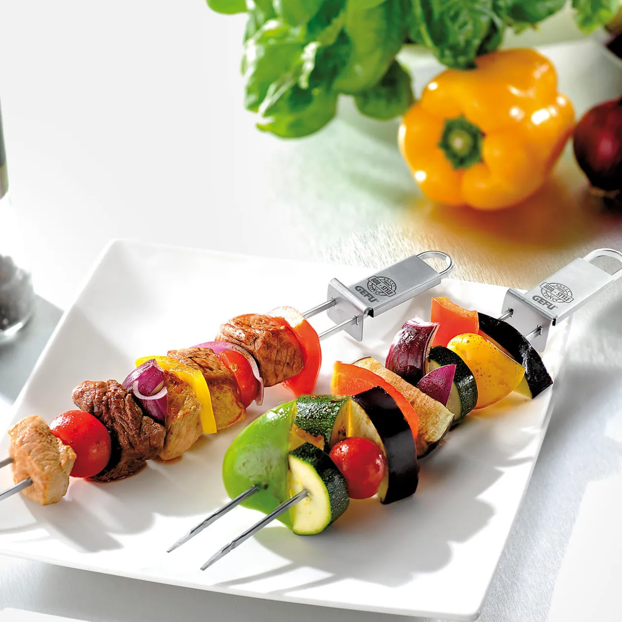 Doppel-Grillspieße mit Abstreifer, 2er-Set