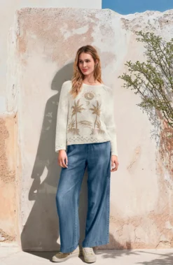 Handbestickter Frottee-Pullover