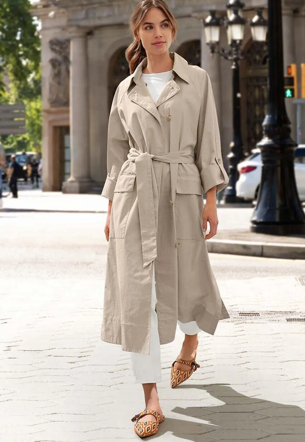 Leinen/Baumwoll-Sommer-Trenchcoat