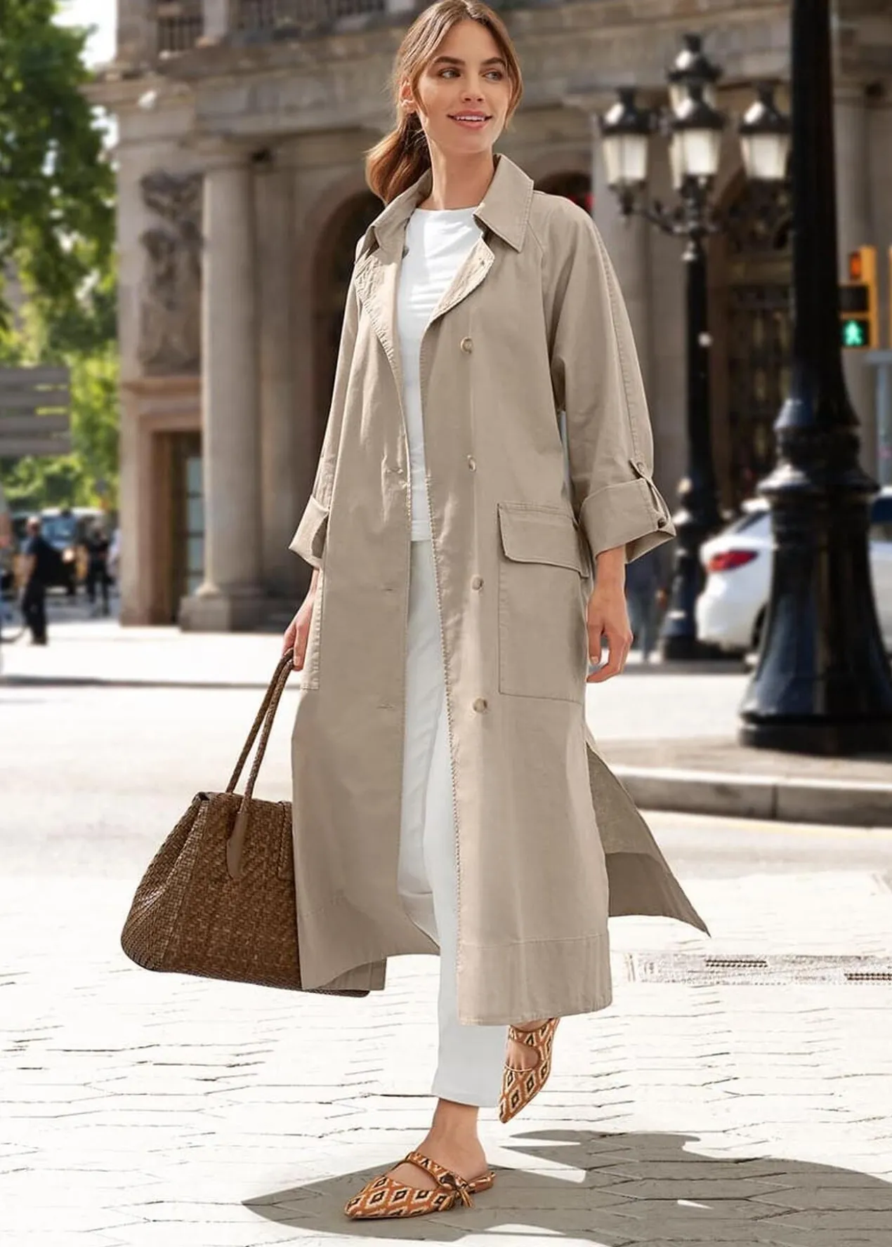 Leinen/Baumwoll-Sommer-Trenchcoat