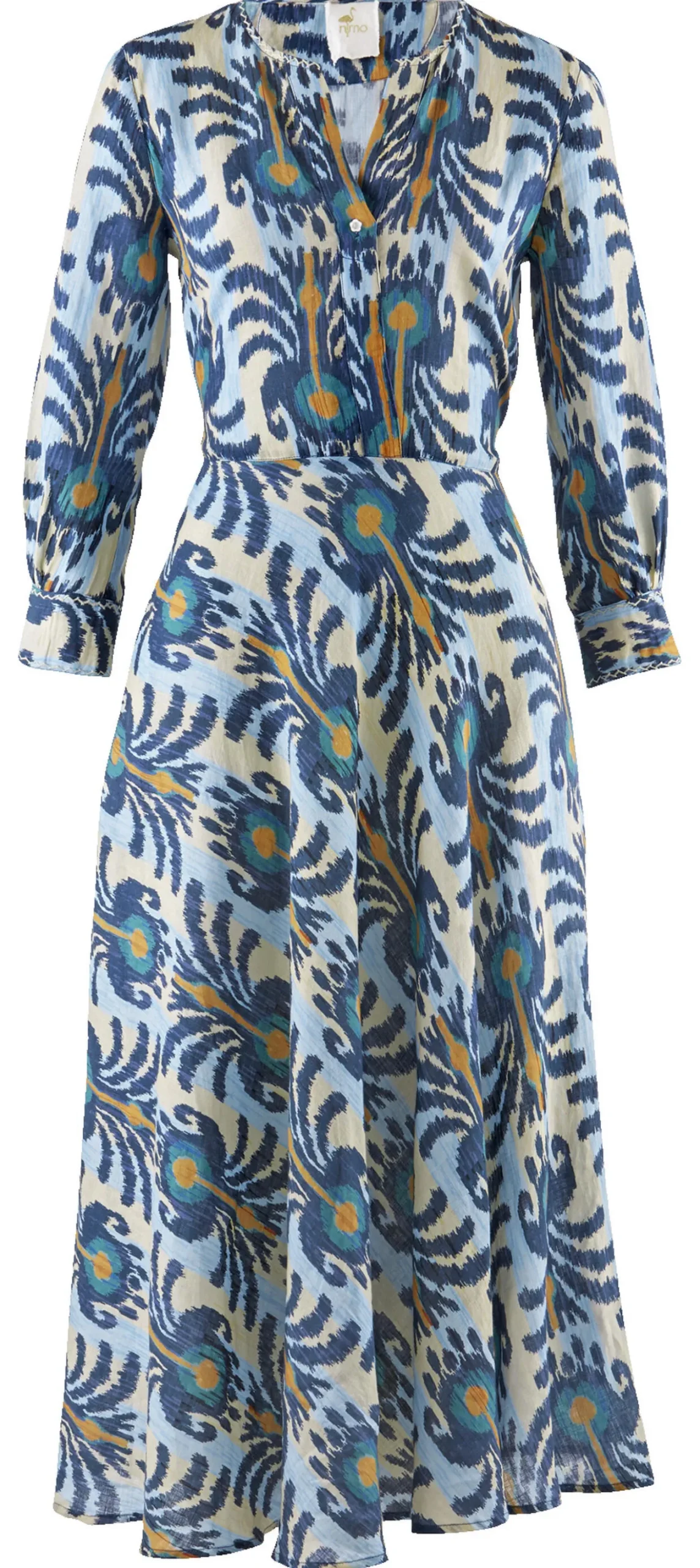 Nimo With Love Ikat-Kleid, Blau/Orange/Vanille