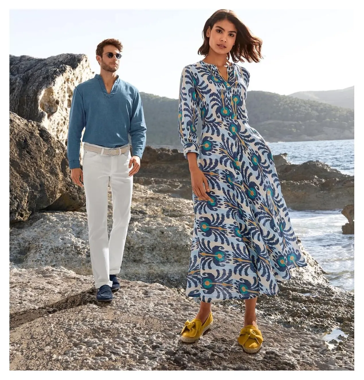 Nimo With Love Ikat-Kleid, Blau/Orange/Vanille