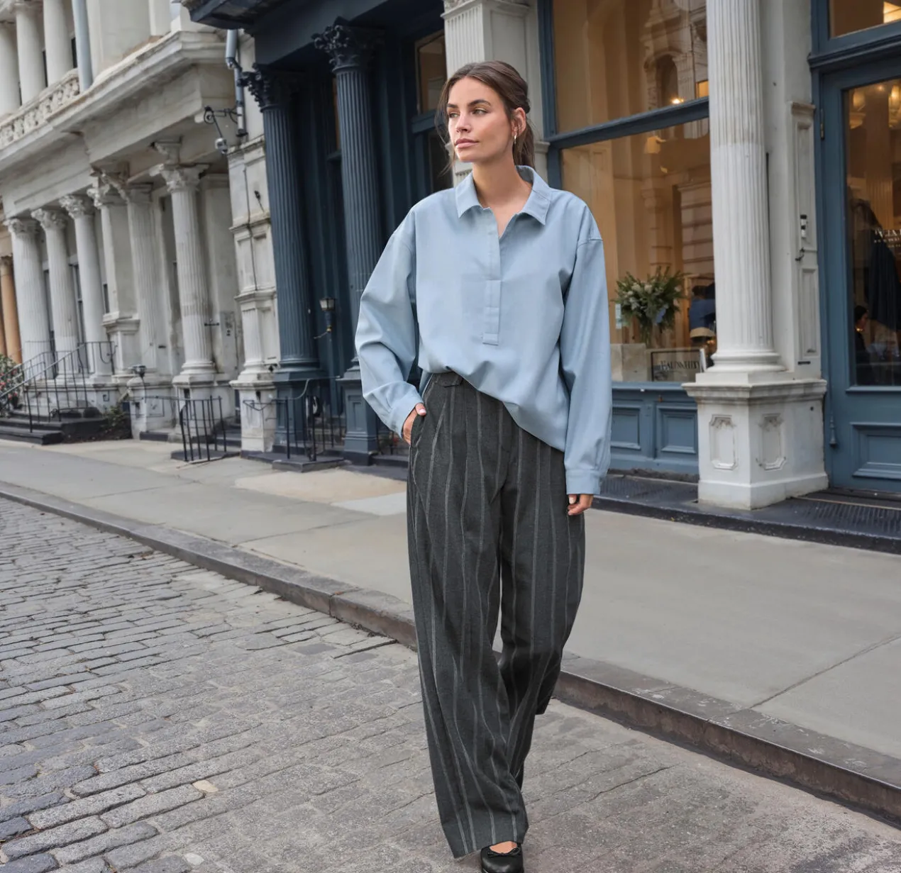 st.Ann Flexible Wide-leg-Nadelstreifenhose