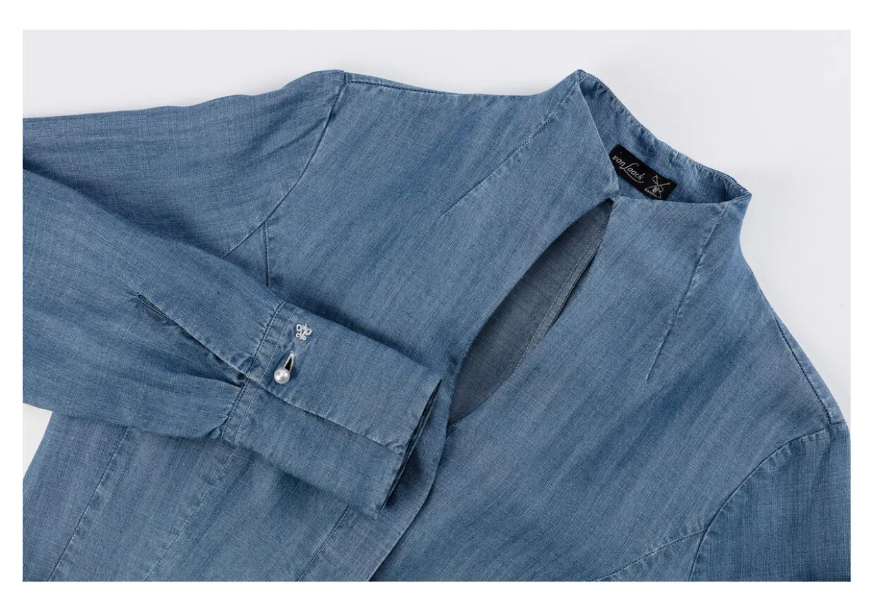 van Laack Denim-Kelchkragen-Bluse